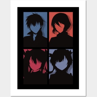 The Misfit of Demon King Academy or Maou Gakuin Anime Characters : Anos Voldigoad, Misha Necron, Sasha Necron, and Lay Glanzudlii in Minimalist Pop art Design Posters and Art